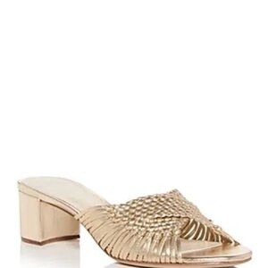 Alexandre Birman Gold Braided Woven Ellie Block Heel Sandals